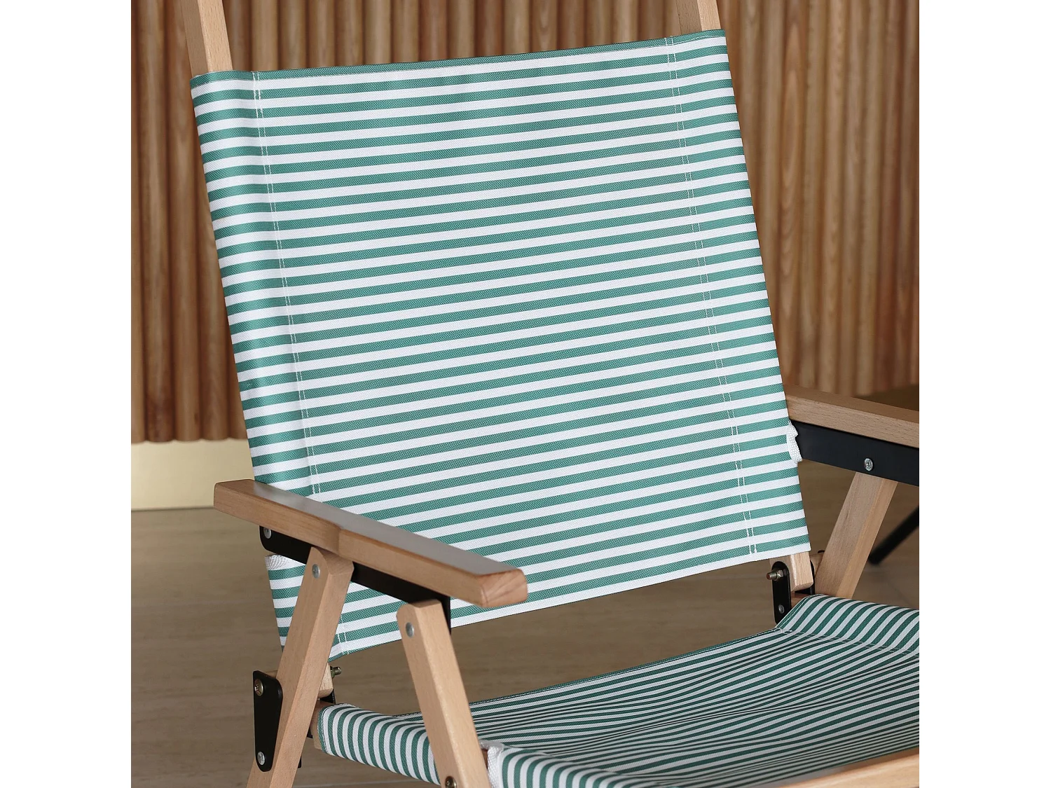 Now's Home - Chaise De Plage Bois  De Hetre Naturel/polyester Vert  55x65x90cm Playa