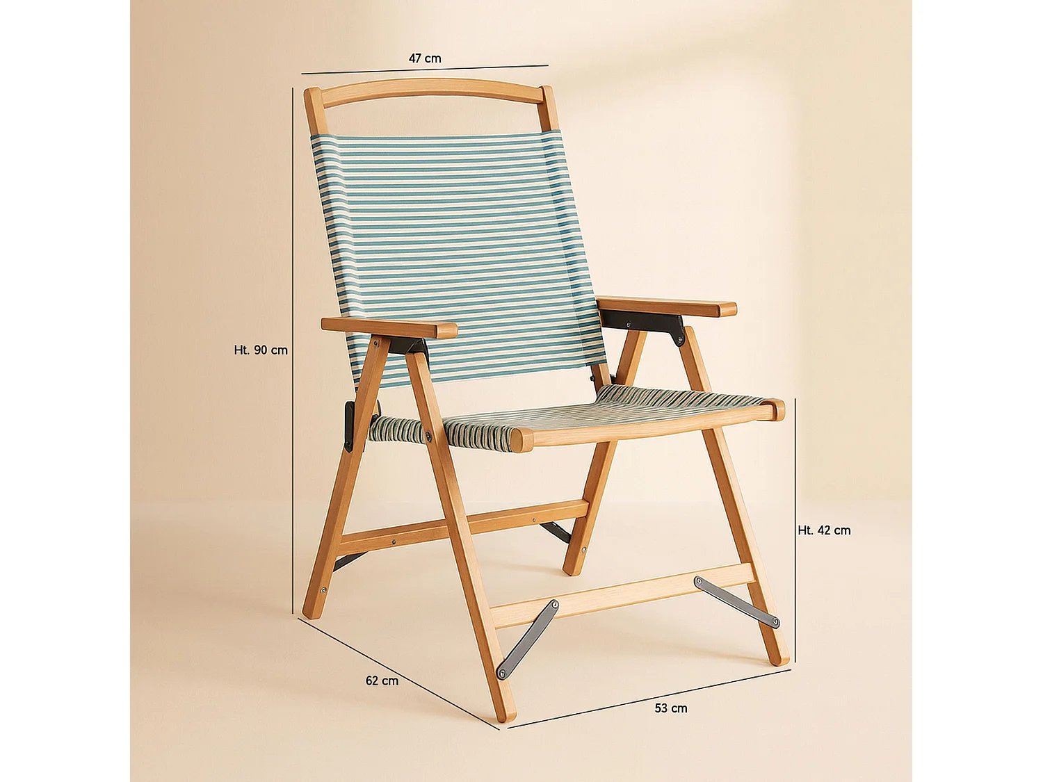 Now's Home - Chaise De Plage Bois  De Hêtre Naturel/polyester Vert  55x65x90cm Playa