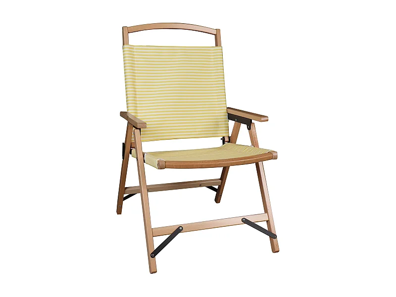 Now's Home - Chaise De Plage Bois De Hetre Naturel/polyester Jaune 55x65x90cm Playa