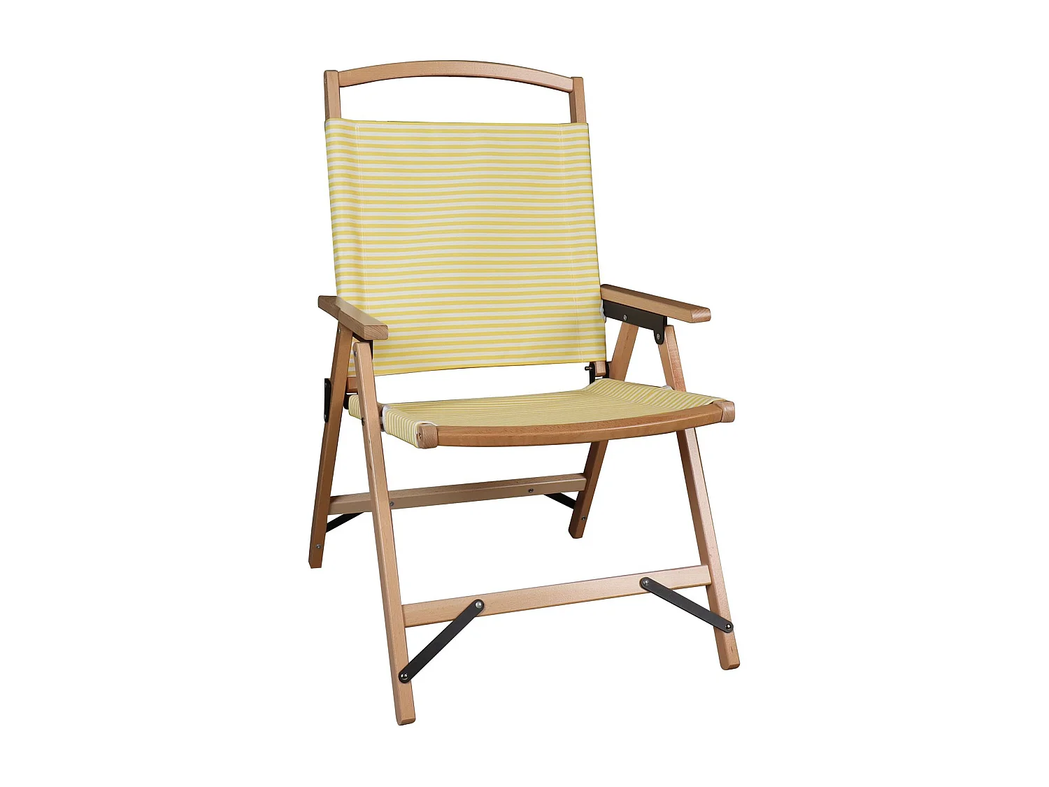 Now's Home - Chaise De Plage Bois De Hetre Naturel/polyester Jaune 55x65x90cm Playa