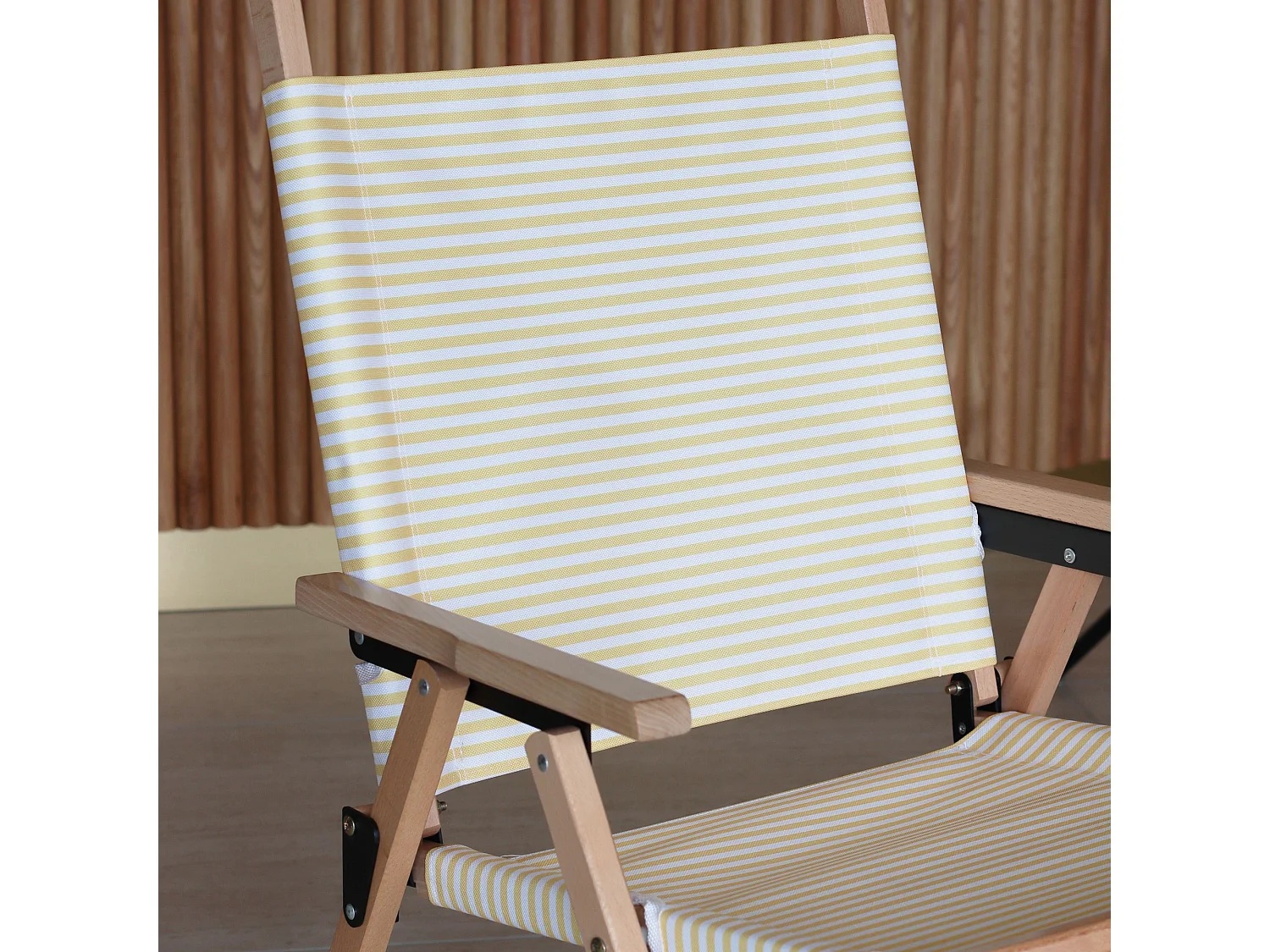 Now's Home - Chaise De Plage Bois De Hetre Naturel/polyester Jaune 55x65x90cm Playa