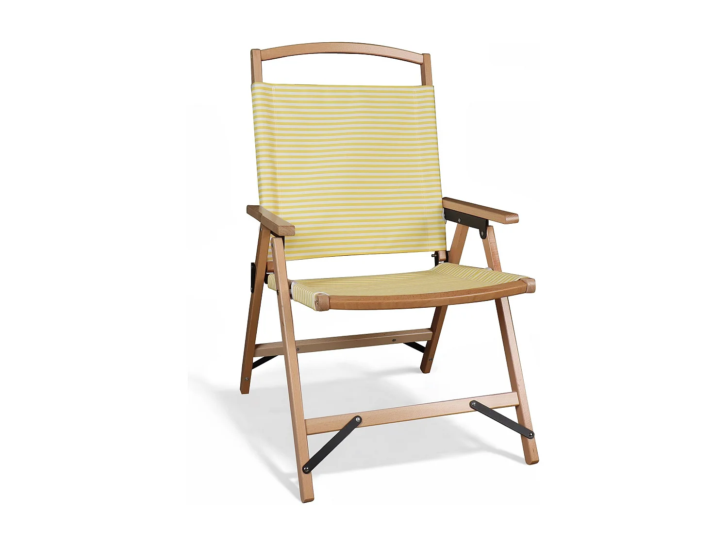 Now's Home - Chaise De Plage Bois De Hetre Naturel/polyester Jaune 55x65x90cm Playa