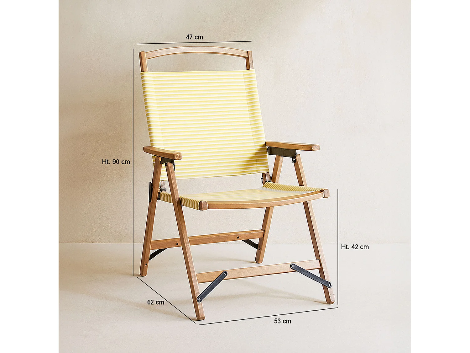 Now's Home - Chaise De Plage Bois De Hêtre Naturel/polyester Jaune 55x65x90cm Playa