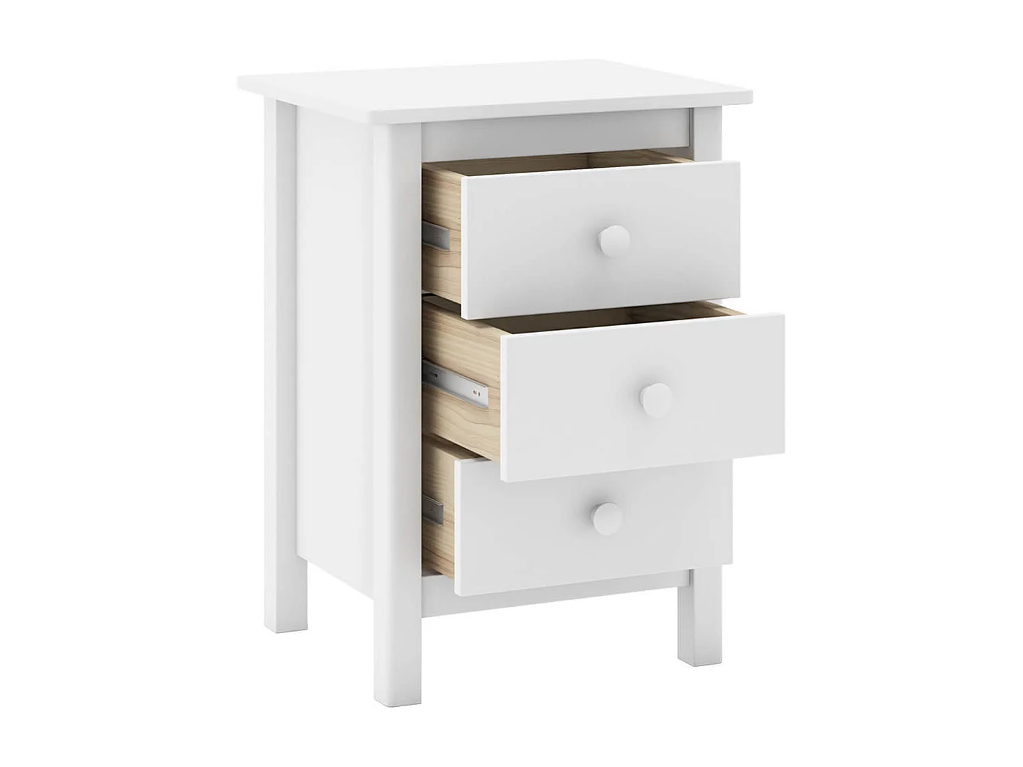 DAVA - Chevet  3 Tiroirs en Pin Massif Blanc