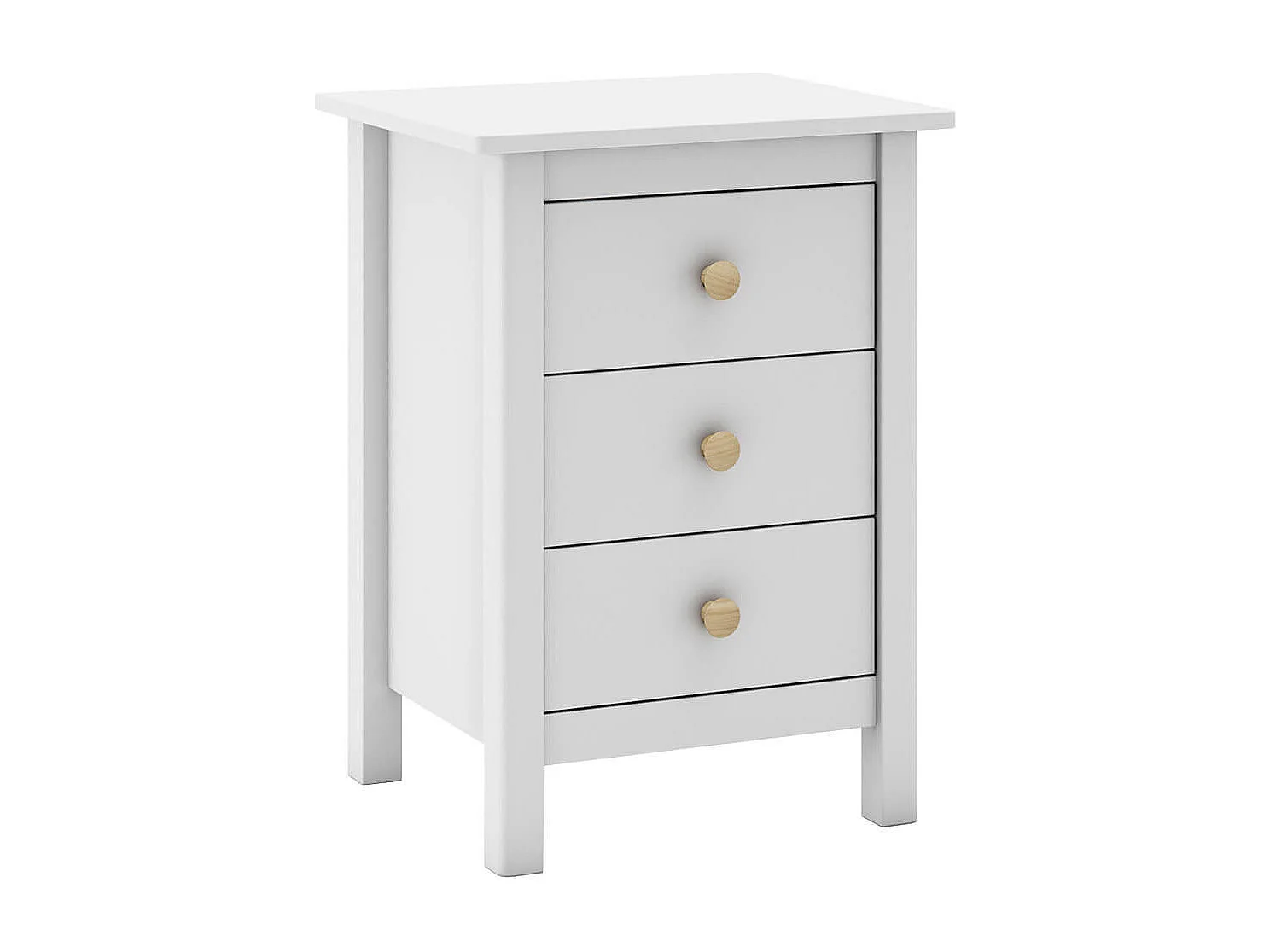 DAVA - Chevet  3 Tiroirs en Pin Massif Blanc