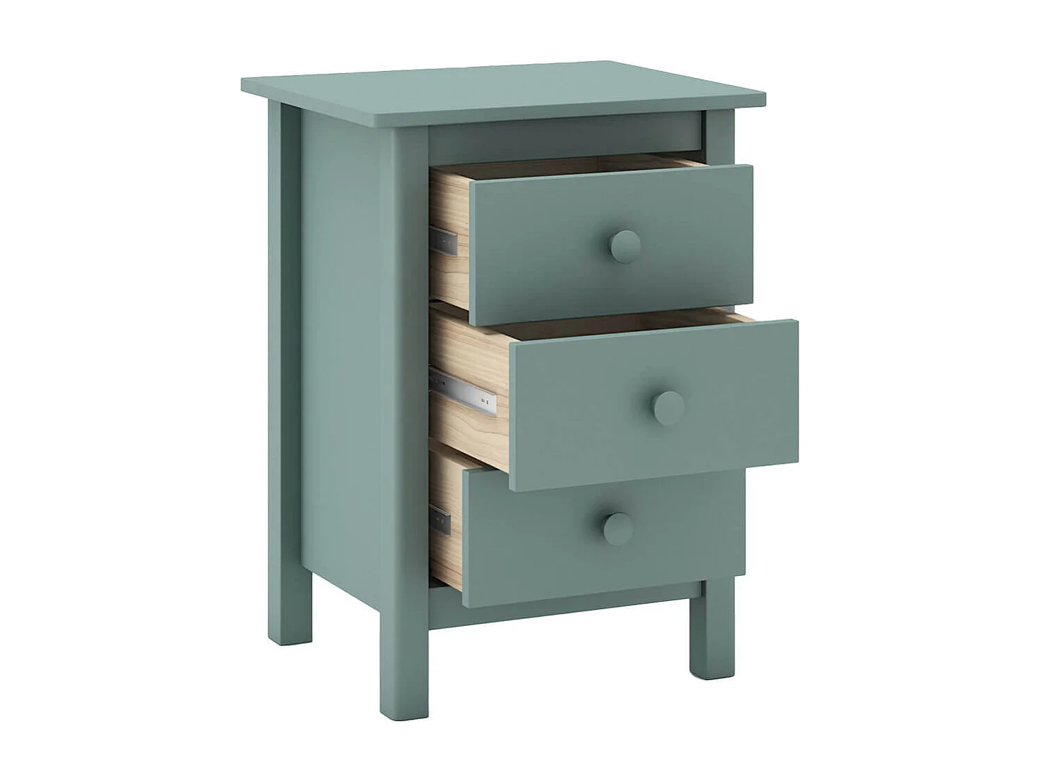 DAVA - Chevet  3 Tiroirs en Pin Massif Vert Pétrole