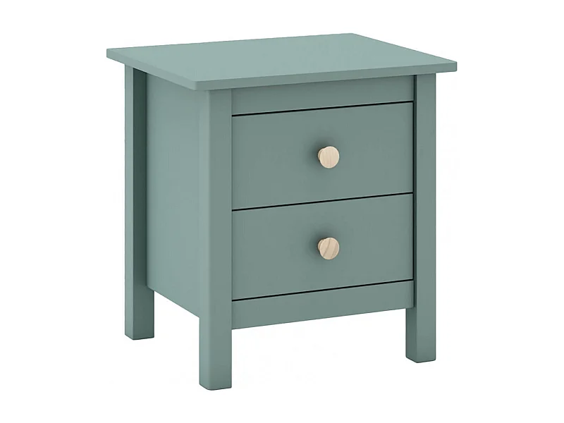 DAVA - Chevet  2 Tiroirs en Pin Massif Vert Pétrole