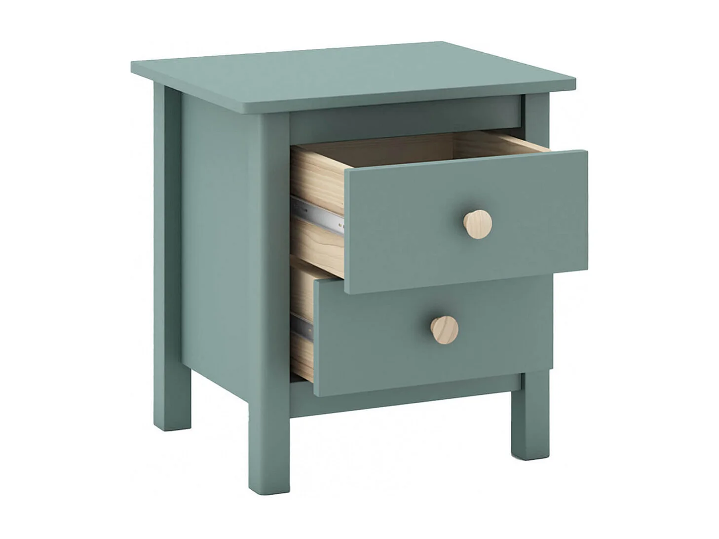 DAVA - Chevet  2 Tiroirs en Pin Massif Vert Pétrole