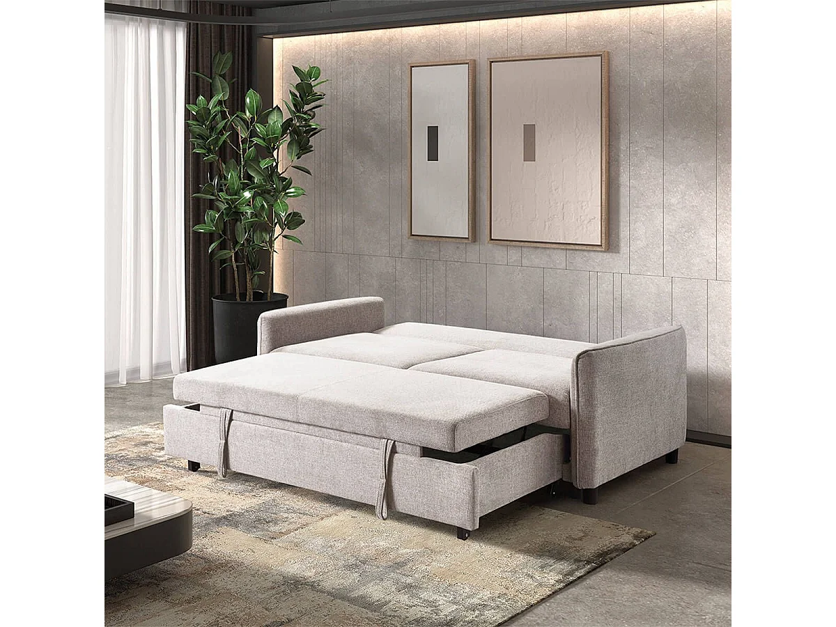 ALTAMIRA - Canapé 3 Places Convertible Tissu Gris Perle