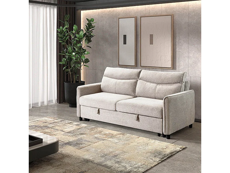 ALTAMIRA - Canapé 3 Places Convertible Tissu Gris Perle