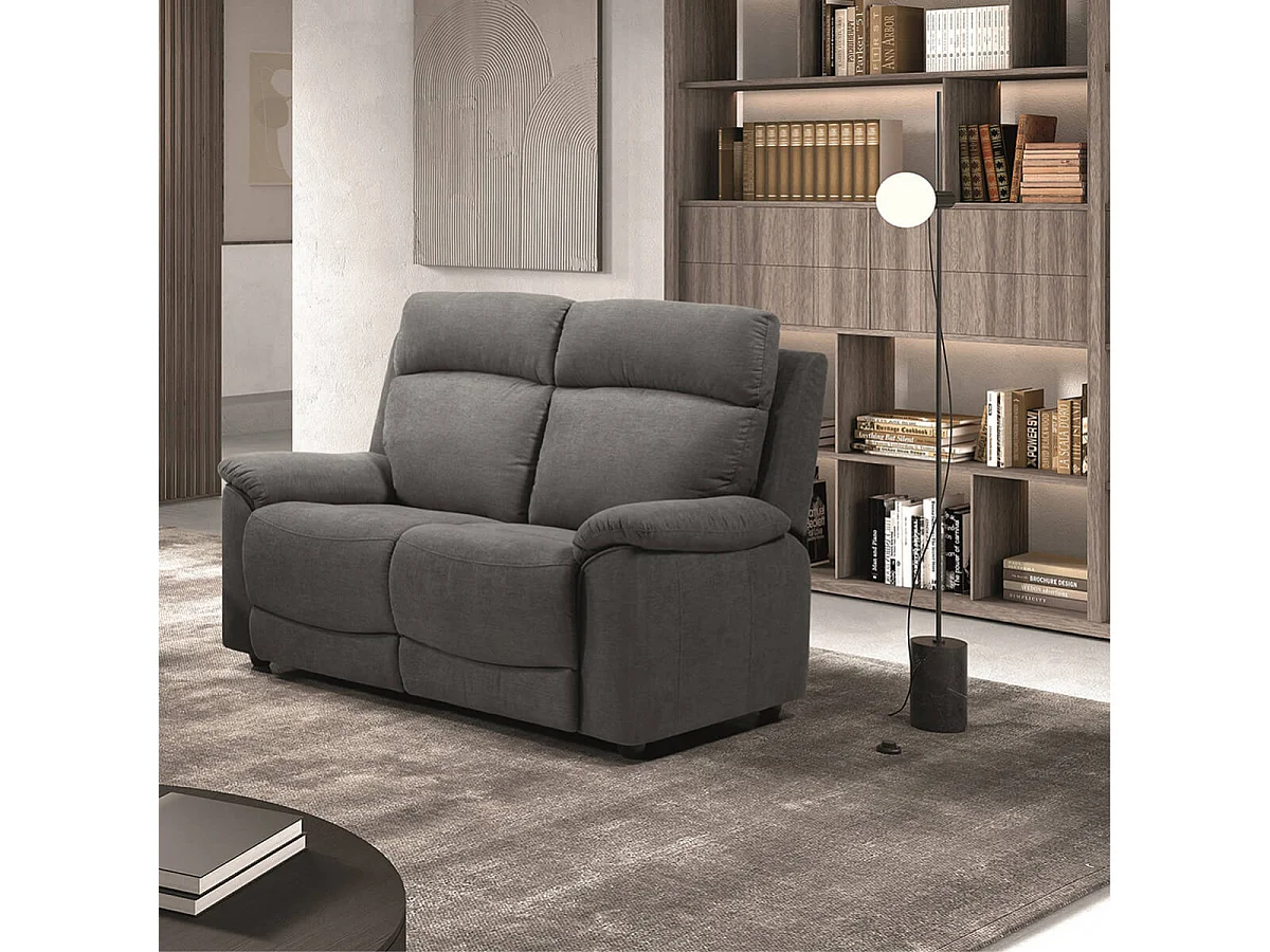 HUESCA - Canapé 2 Places Fixe Tissu Gris
