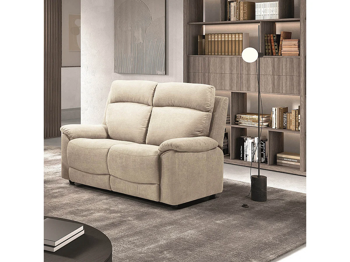 HUESCA - Canapé 2 Places Fixe Tissu Ivoire