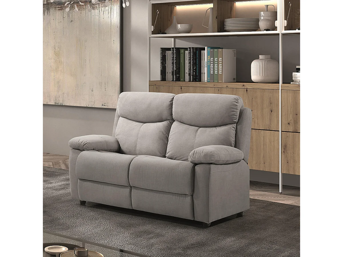 TARIFA - Canapé 2 Places Fixe Gris Clair Tissu Waterproof