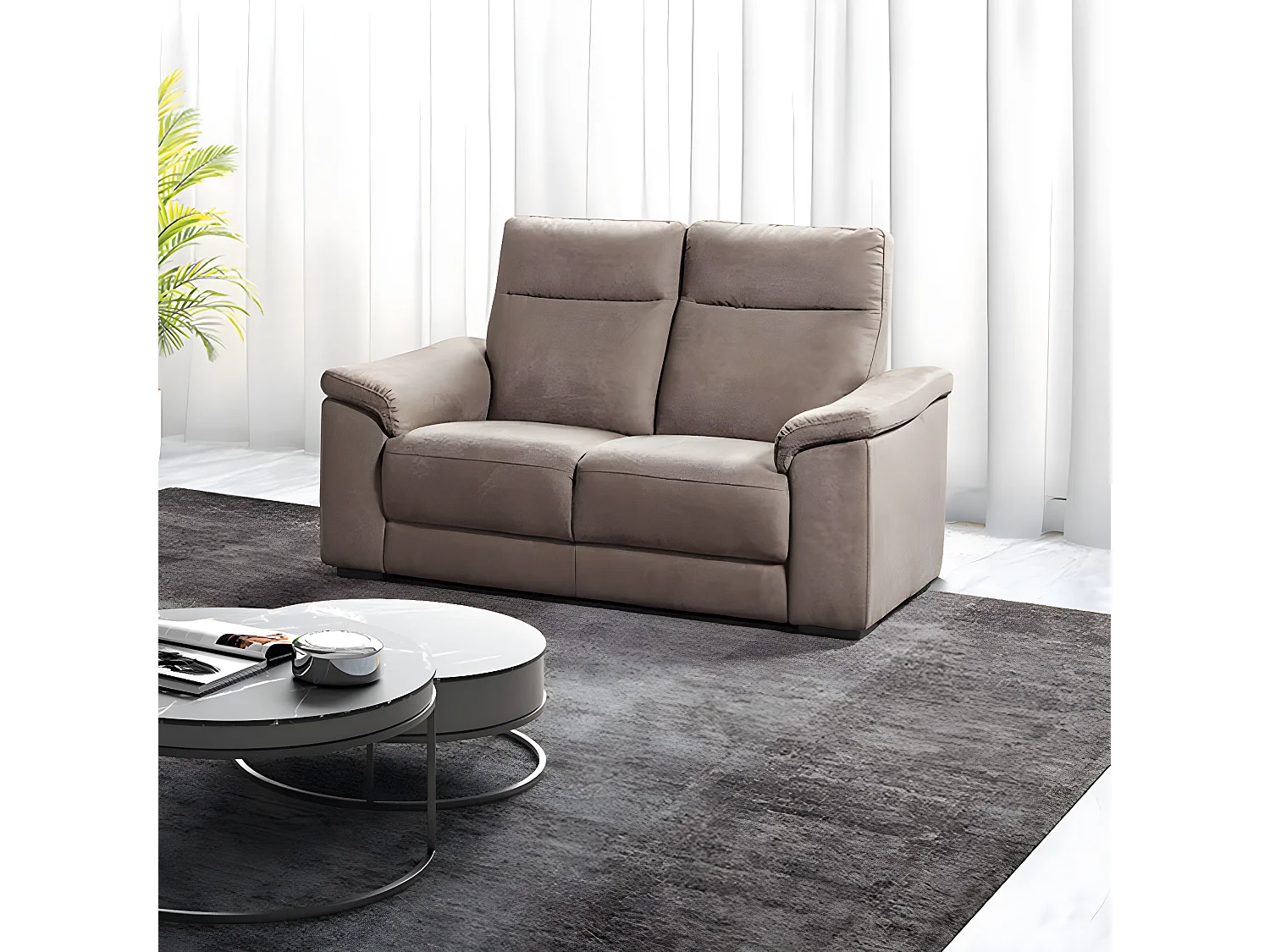 STANLEY - Canapé Fixe 2 Places Tissu Peau de Pêche Taupe