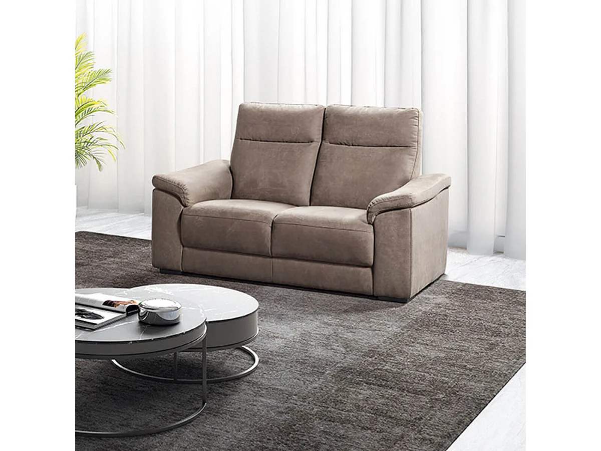 STANLEY - Canapé Fixe 2 Places Tissu Peau de Pêche Taupe