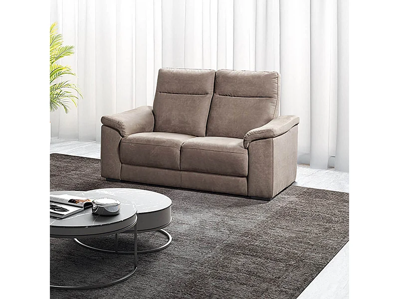 STANLEY - Canapé Fixe 2 Places Tissu Peau de Pêche Taupe