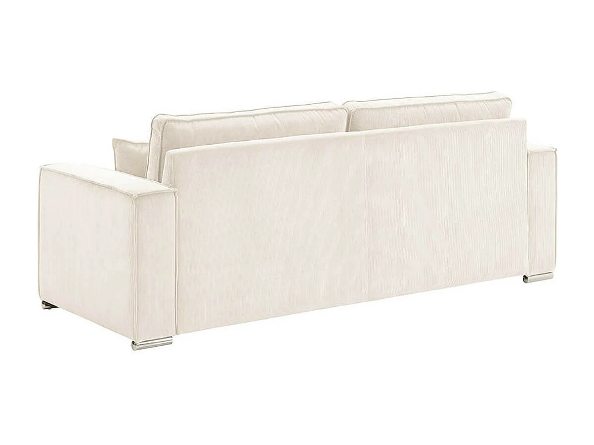 SORIAN - Canapé fixe 3 Places Velours Côtelé avec 2 Coussins Blanc