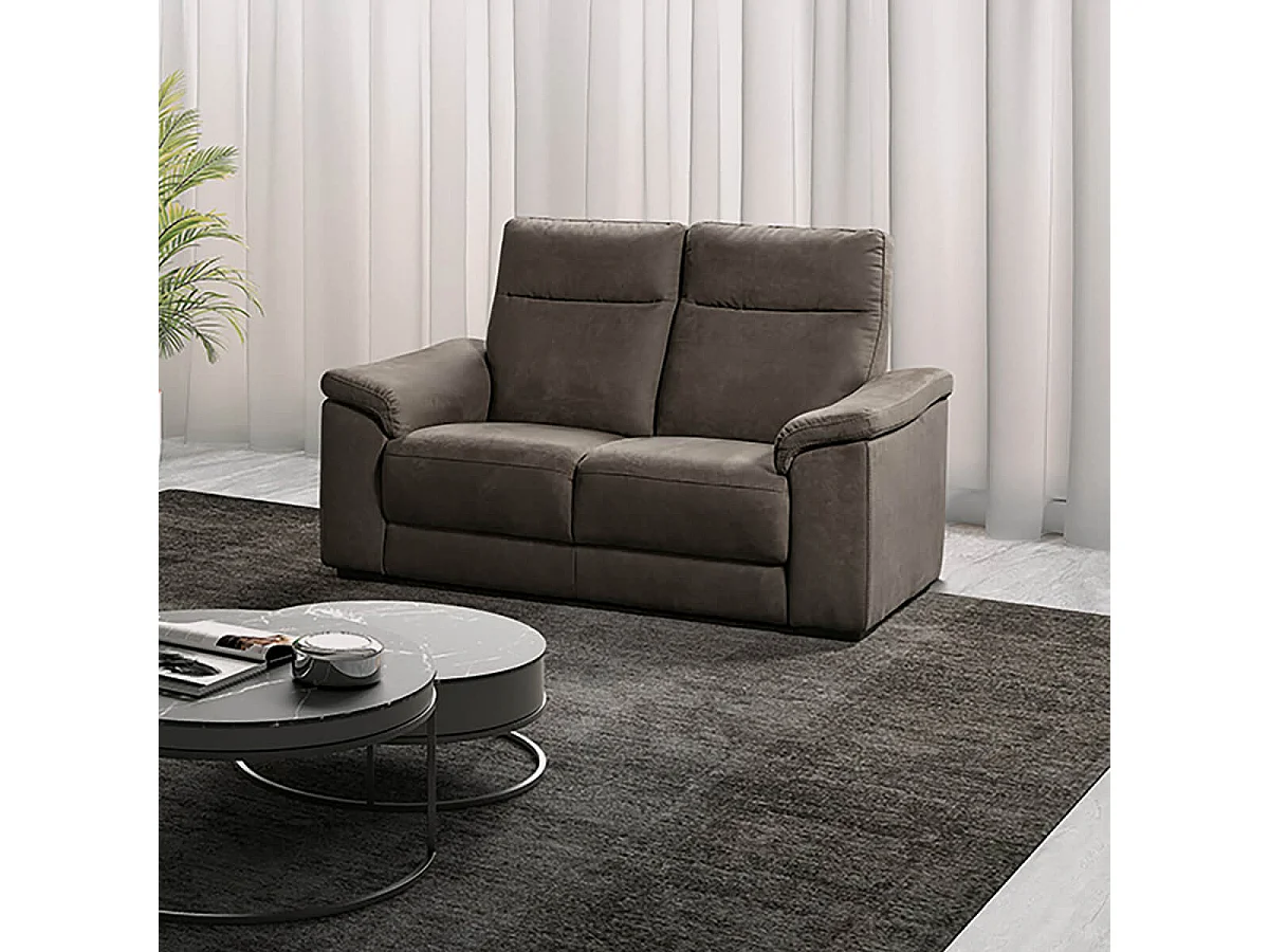 STANLEY - Canapé Fixe 2 Places Tissu Peau de Pêche Gris Foncé