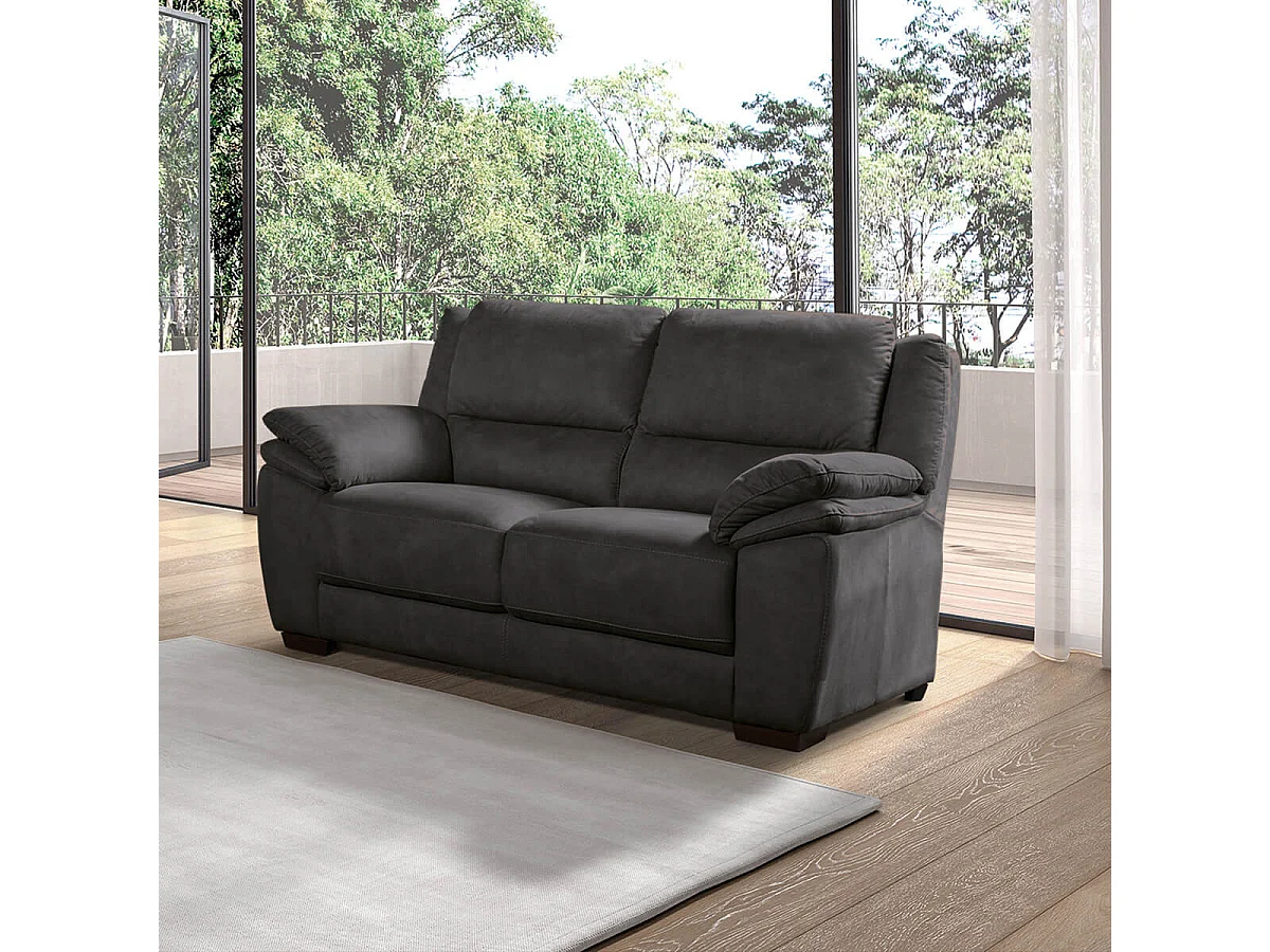 ASTIO - Canapé Fixe 2 Places Tissu Gris Foncé