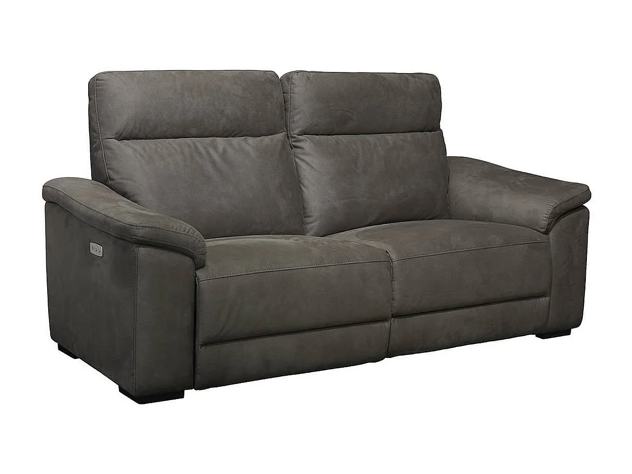 STANLEY - Canapé Relax Electrique 3 Places Tissu Peau de Pêche Gris Foncé