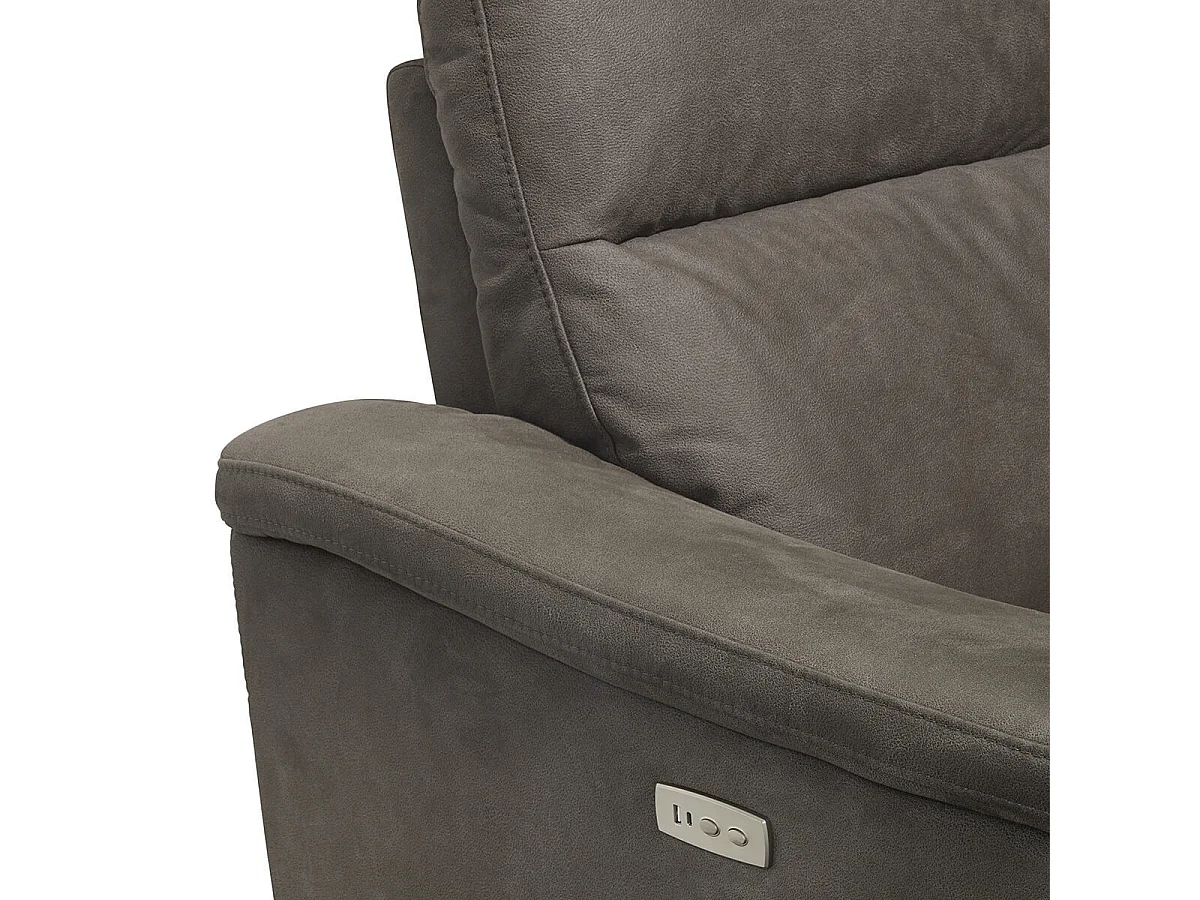 STANLEY - Canapé Relax Electrique 3 Places Tissu Peau de Pêche Gris Foncé