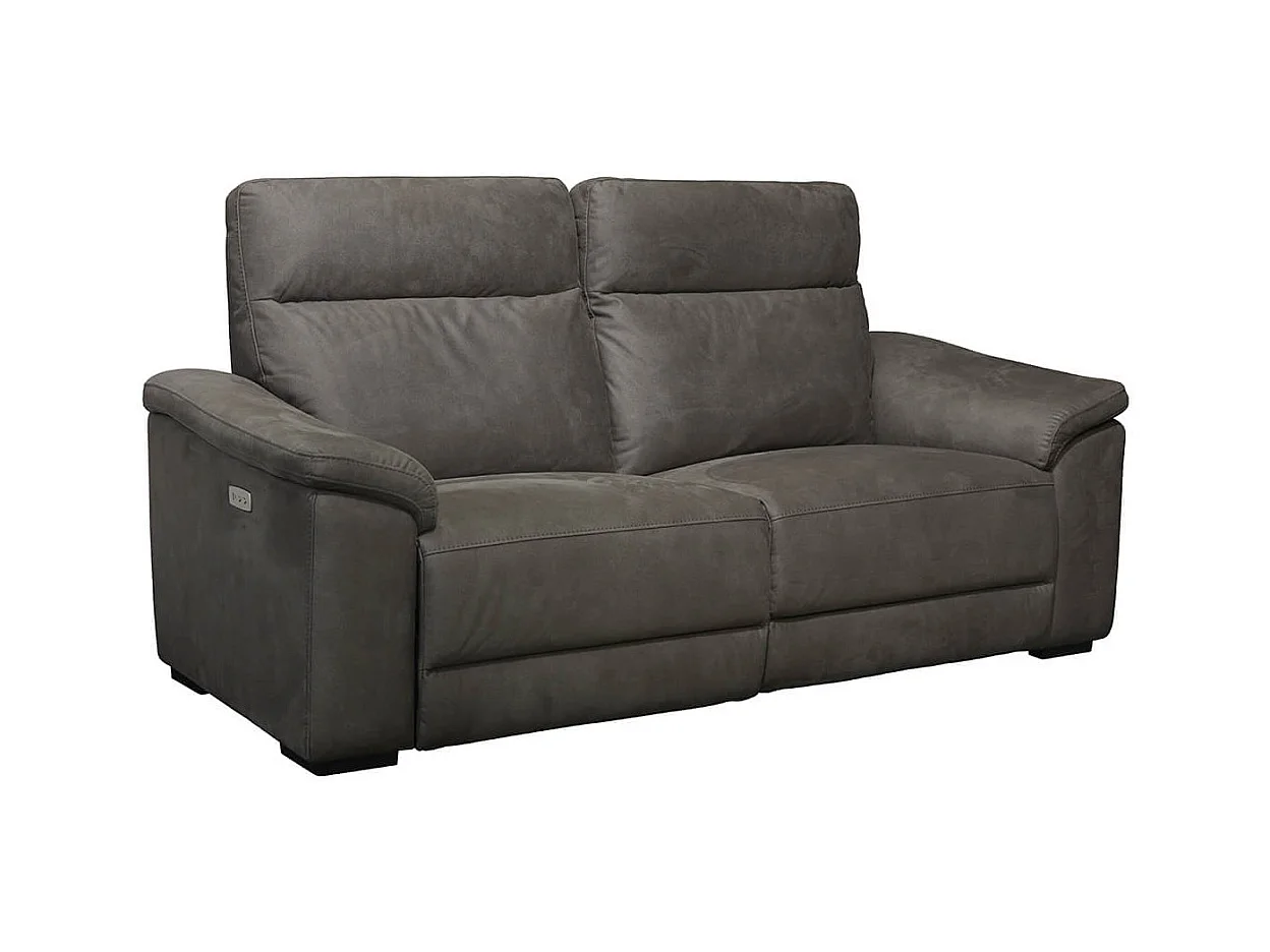 STANLEY - Canapé Relax Electrique 3 Places Tissu Peau de Pêche Gris Foncé