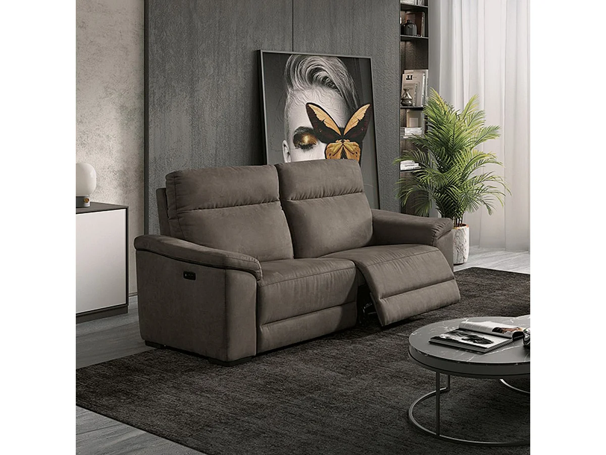 STANLEY - Canapé Relax Electrique 3 Places Tissu Peau de Pêche Gris Foncé