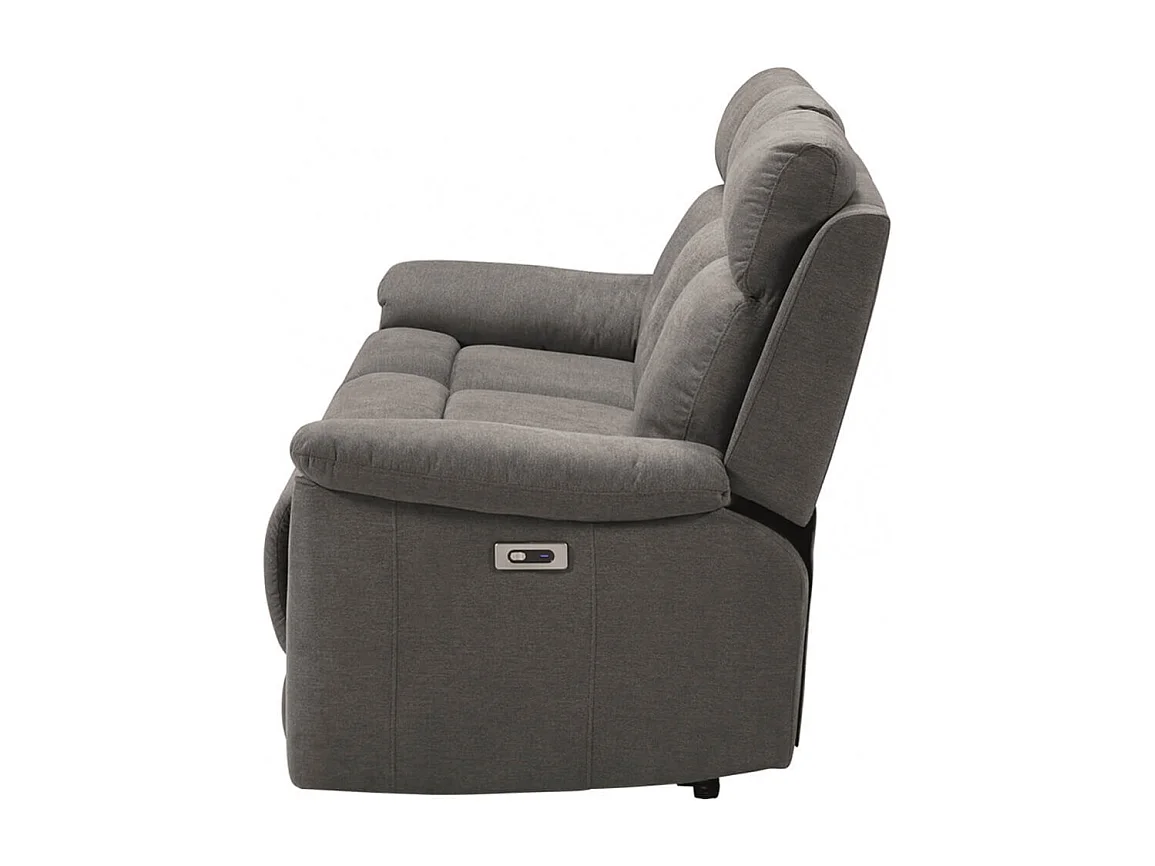 HUESCA - Canapé 3 Places Relax Electrique Tissu Gris