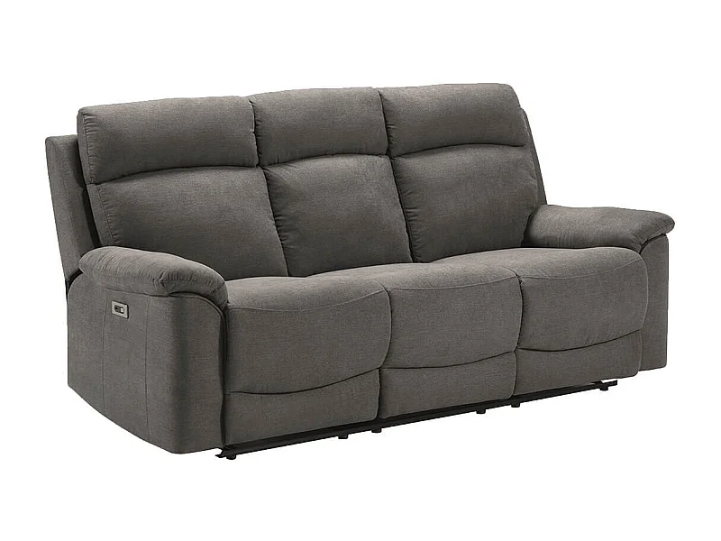 HUESCA - Canapé 3 Places Relax Electrique Tissu Gris