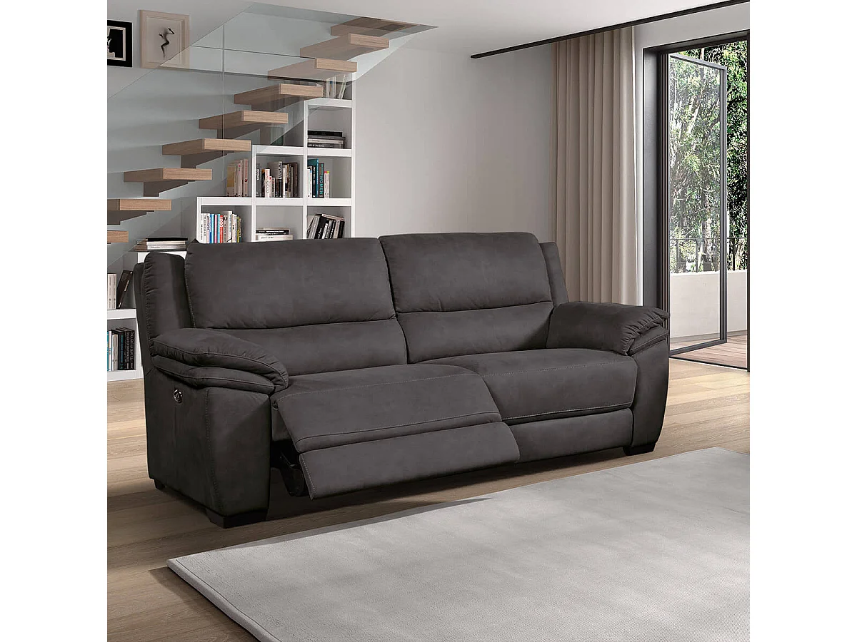 ASTIO - Canapé Relax Electrique 3 Places Tissu Gris Foncé