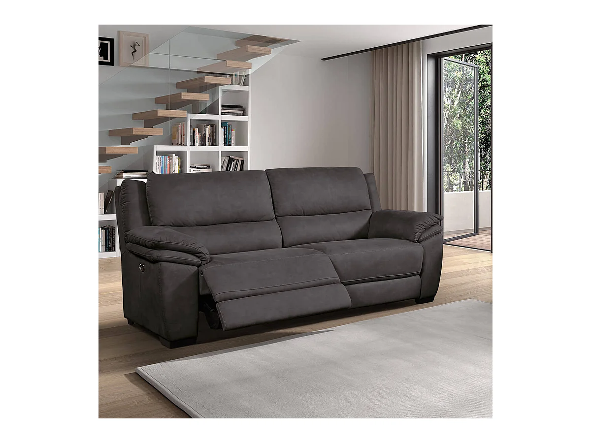 ASTIO - Canapé Relax Electrique 3 Places Tissu Gris Foncé