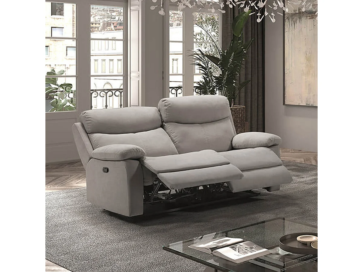 TARIFA - Canapé 3 Places Relax Manuel Gris Clair Tissu Waterproof