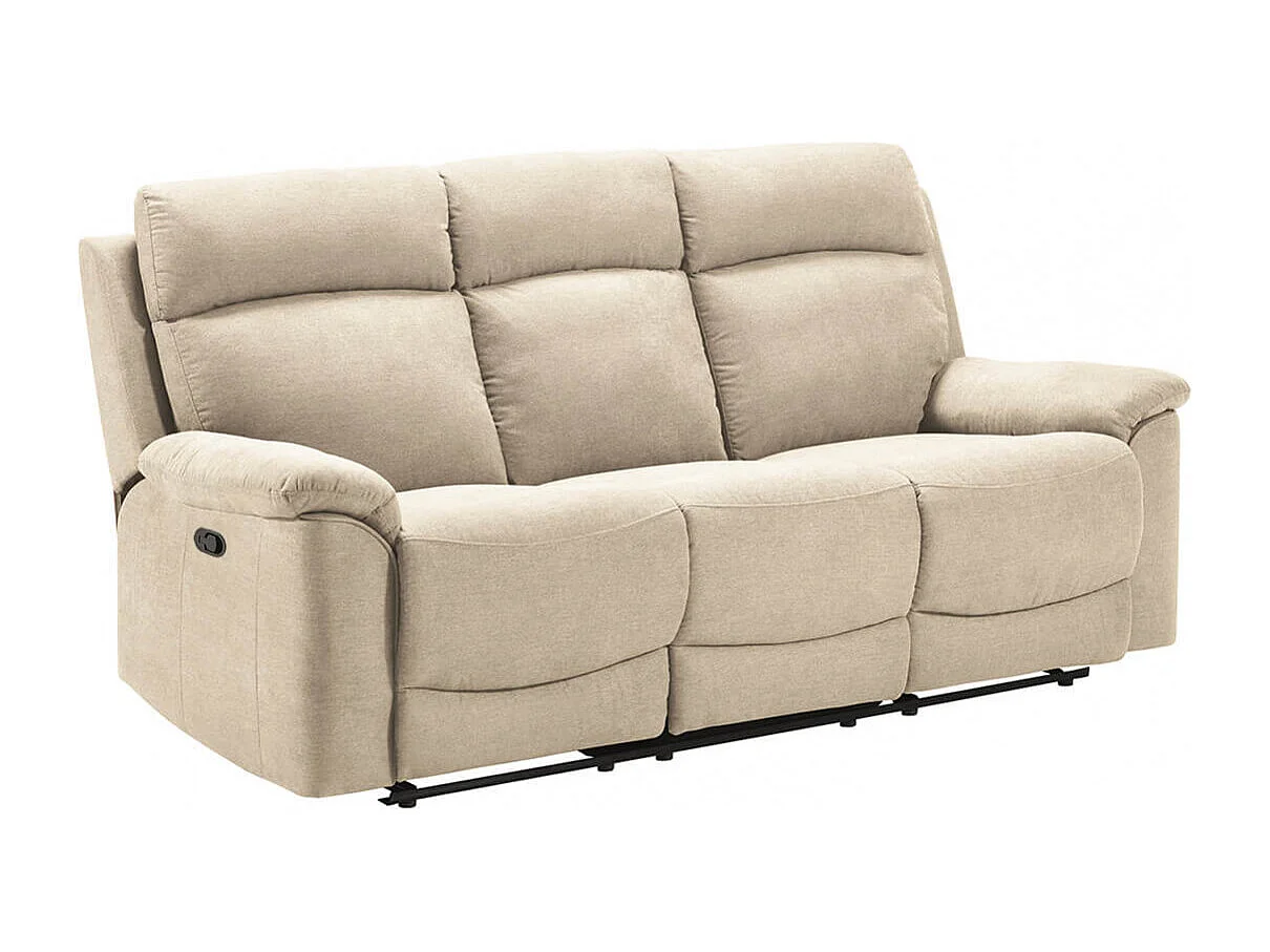 HUESCA - Canapé 3 Places Relax Manuel Tissu Ivoire