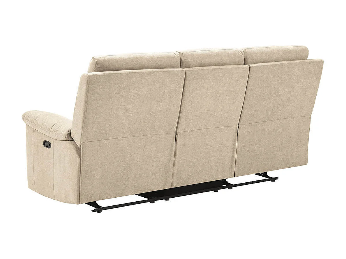 HUESCA - Canapé 3 Places Relax Manuel Tissu Ivoire