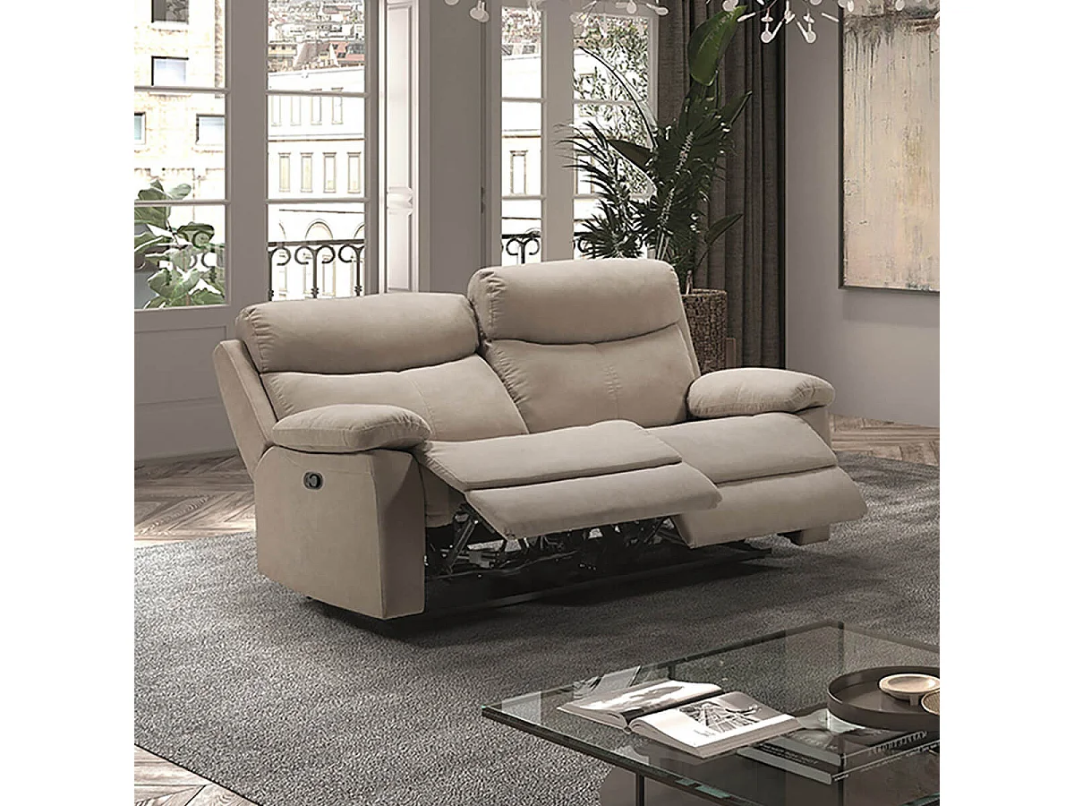 TARIFA - Canapé 3 Places Relax Manuel Beige Tissu Waterproof