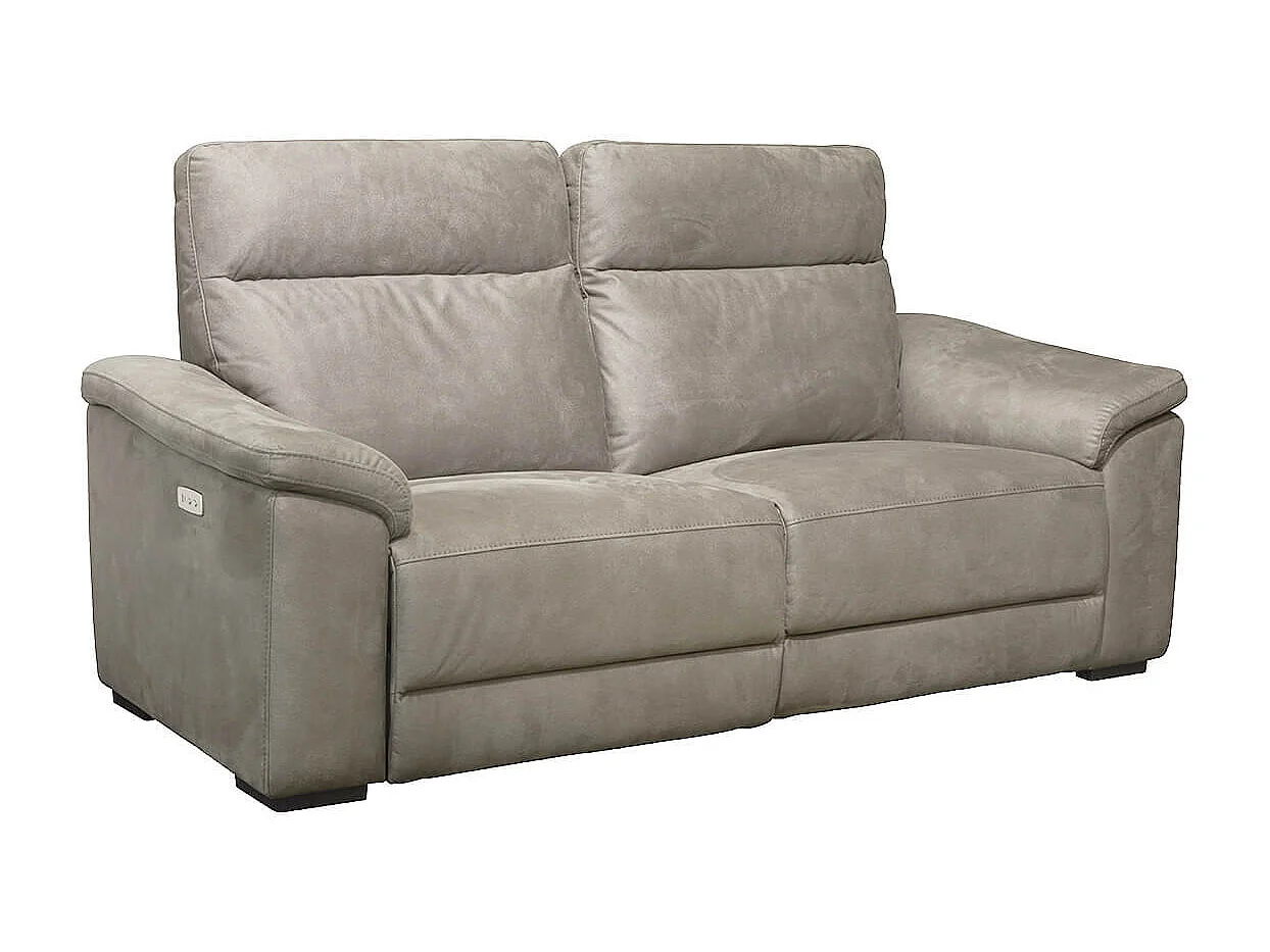 STANLEY - Canapé Relax Electrique 3 Places Tissu Peau de Pêche Taupe