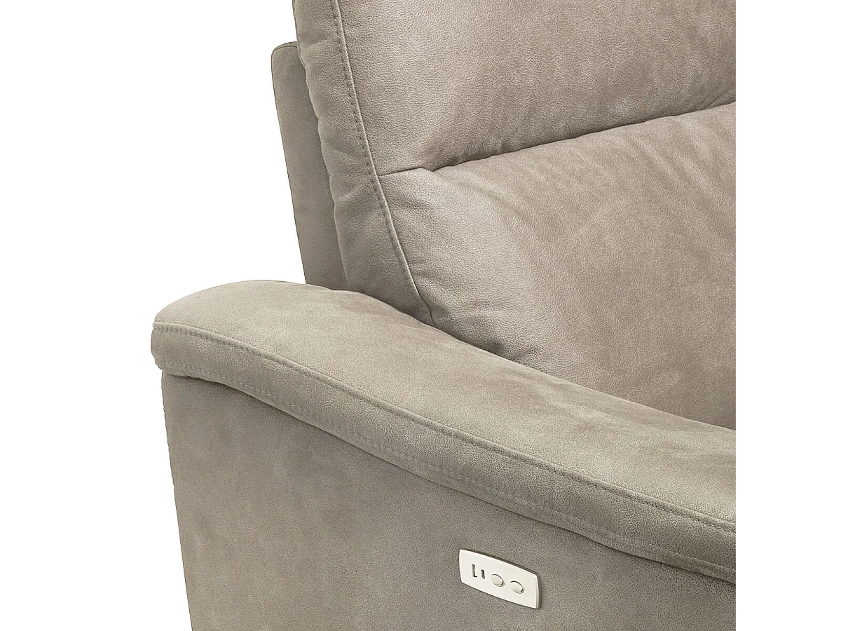 STANLEY - Canapé Relax Electrique 3 Places Tissu Peau de Pêche Taupe