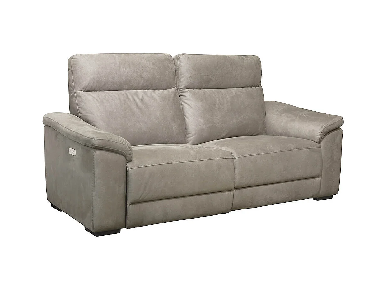 STANLEY - Canapé Relax Electrique 3 Places Tissu Peau de Pêche Taupe