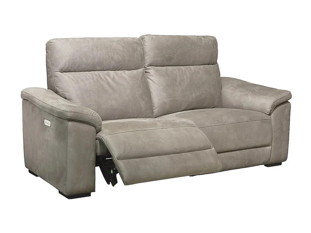 STANLEY - Canapé Relax Electrique 3 Places Tissu Peau de Pêche Taupe