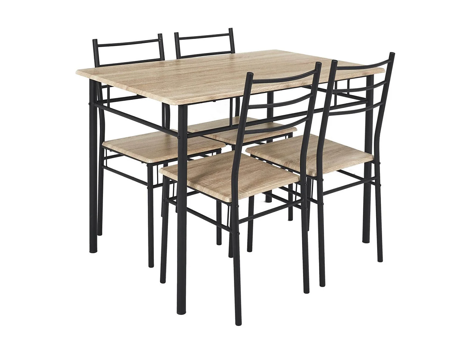 FAUSTIN - Ensemble Repas 4 Personnes Table et Chaises en MDF et Pieds Métal Noir
