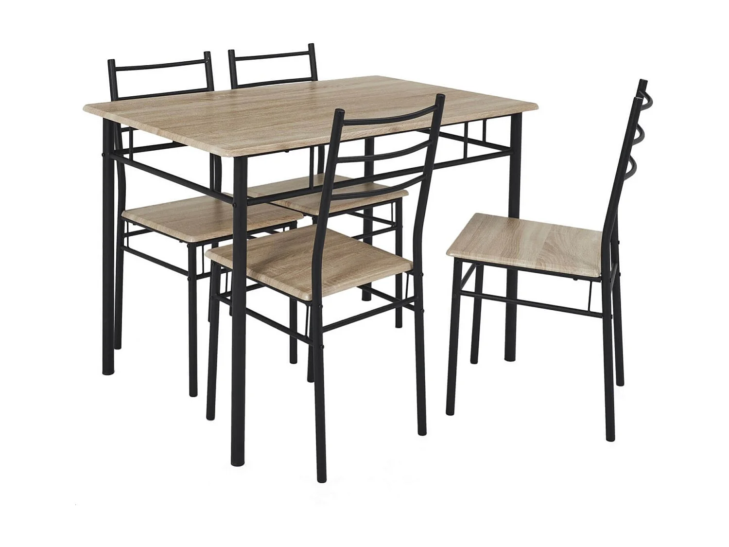FAUSTIN - Ensemble Repas 4 Personnes Table et Chaises en MDF et Pieds Métal Noir