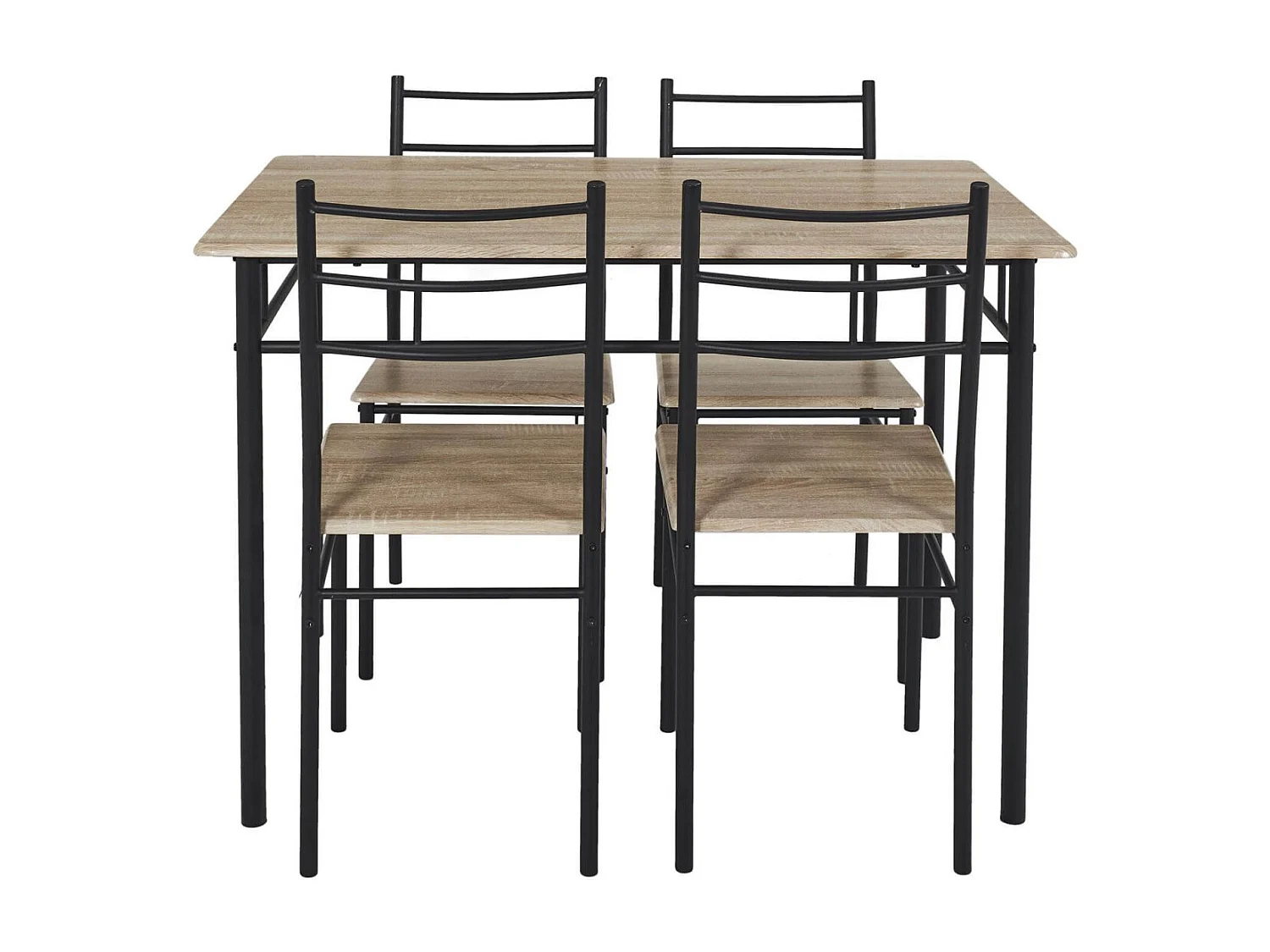 FAUSTIN - Ensemble Repas 4 Personnes Table et Chaises en MDF et Pieds Métal Noir