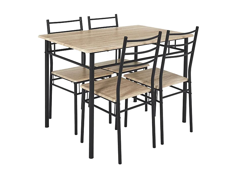 FAUSTIN - Ensemble Repas 4 Personnes Table et Chaises en MDF et Pieds Métal Noir