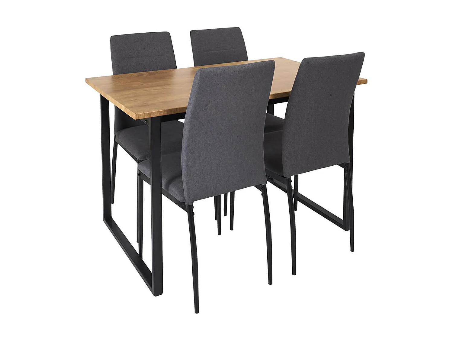 SERGIO - Ensemble Table en MDF et 4 Chaises en Tissu Gris Pieds Métal Noir