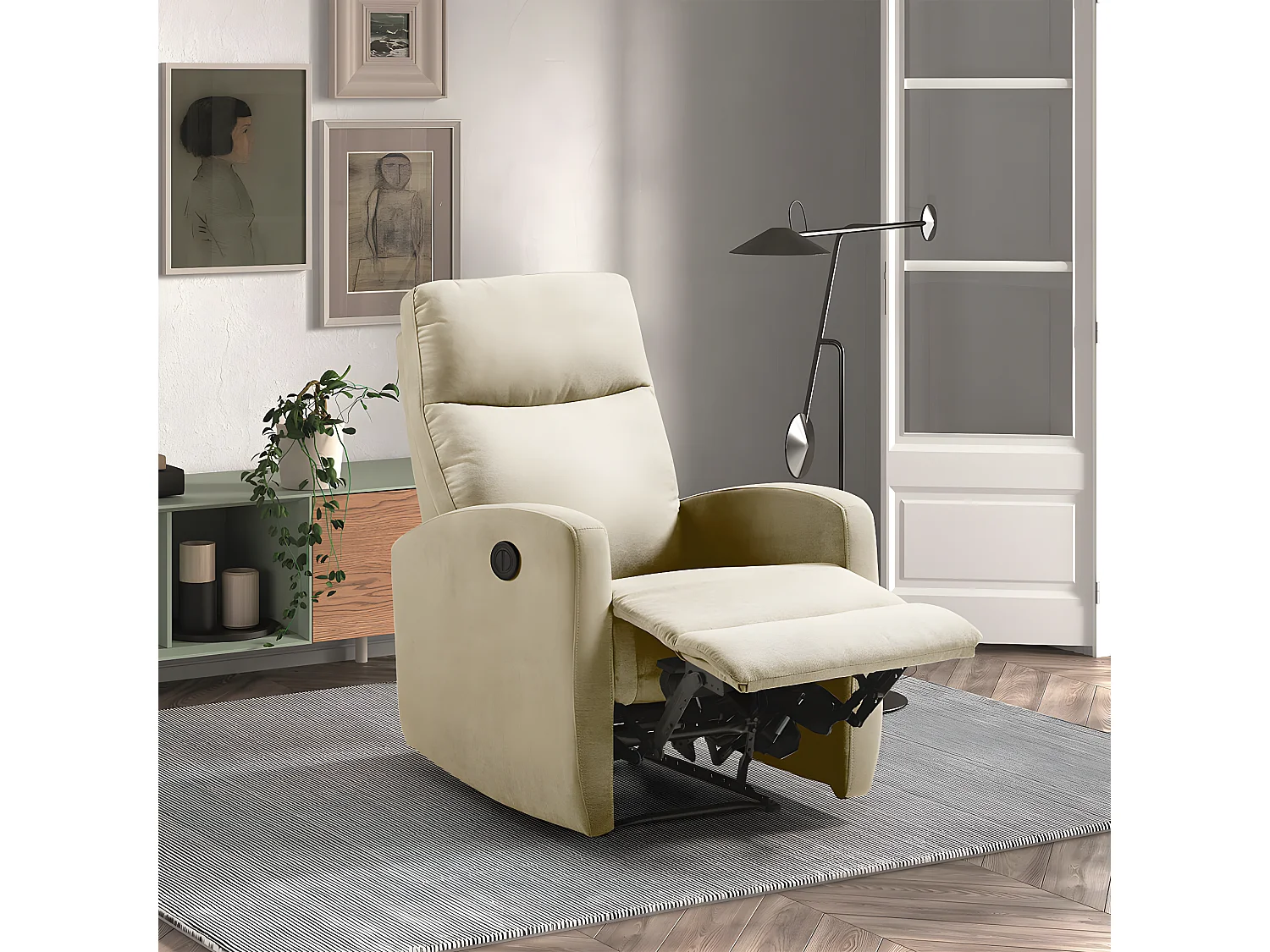 LERIDA - Fauteuil Relax Electrique Tissu Ivoire