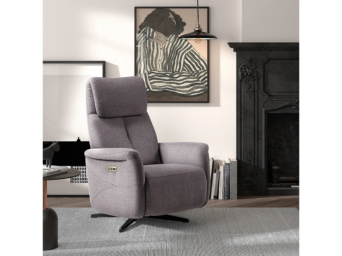GANDIA - Fauteuil Relax Electrique Tissu Gris
