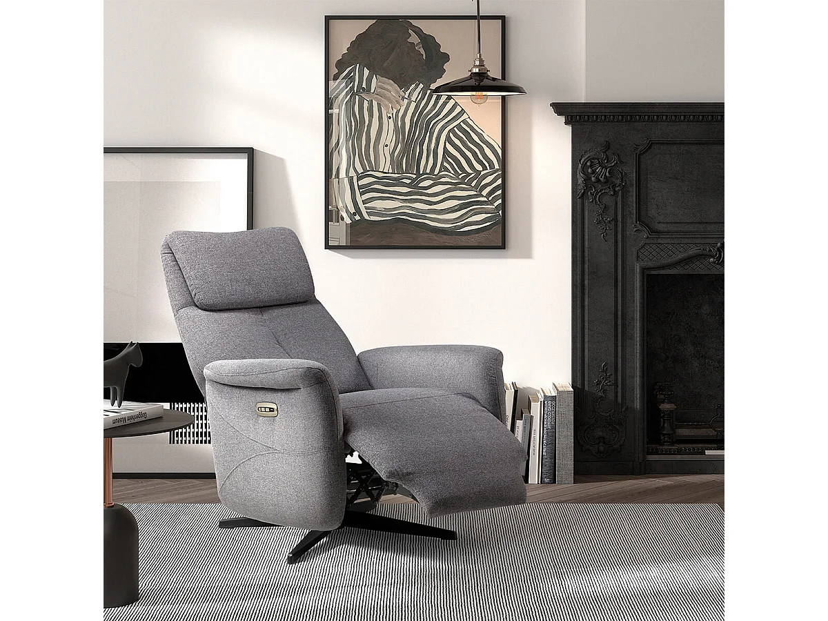 GANDIA - Fauteuil Relax Electrique Tissu Gris