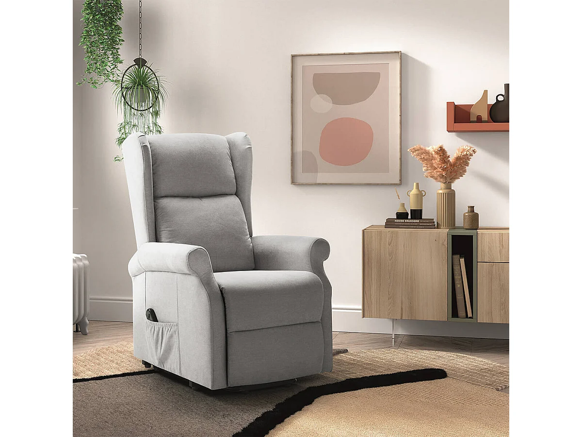 ANDORA - Fauteuil Relax Releveur Electrique Tissu Gris Clair