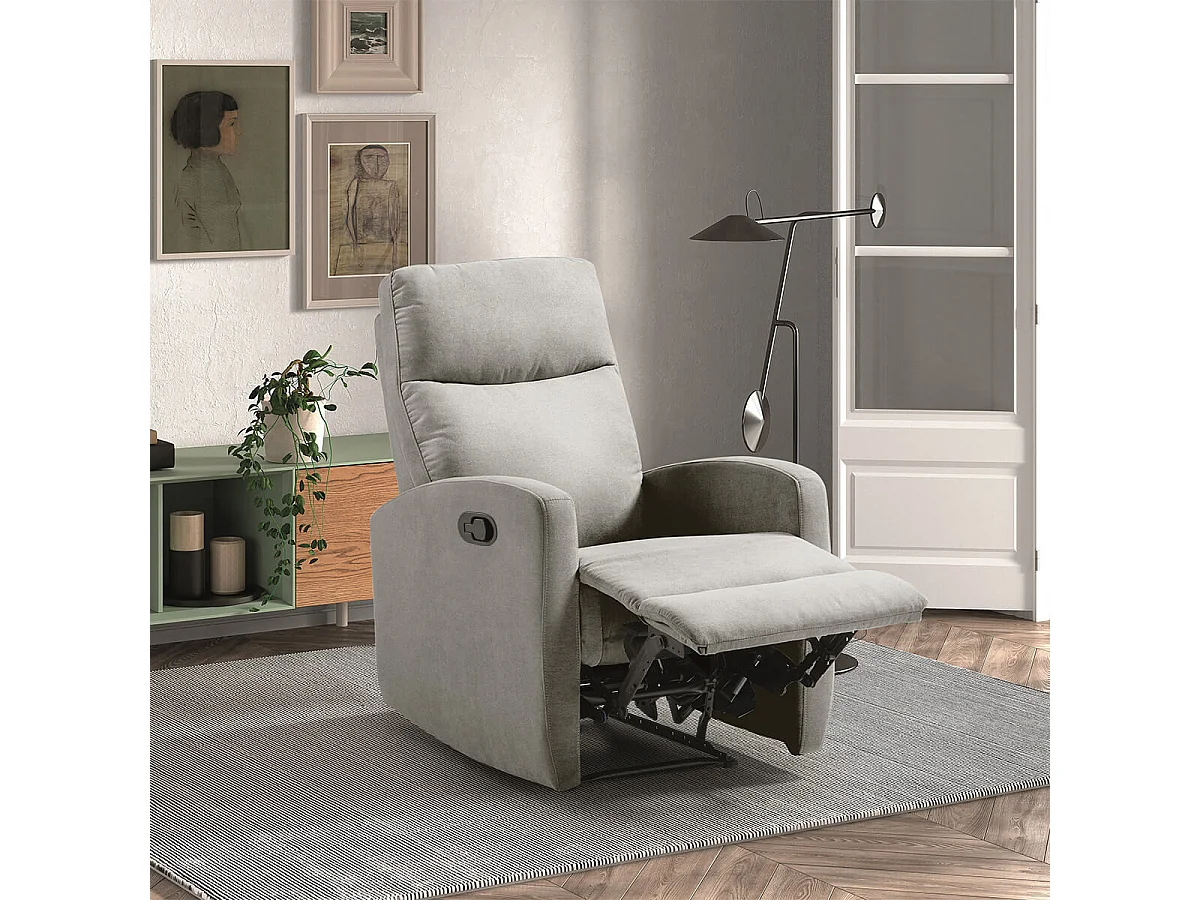LERIDA - Fauteuil Relax Manuel Tissu Gris Clair