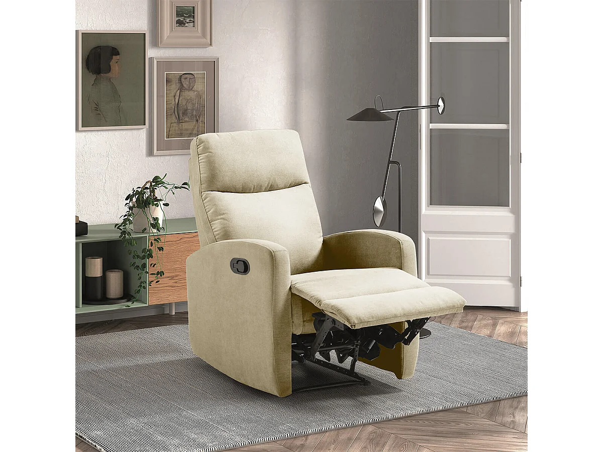 LERIDA - Fauteuil Relax Manuel Tissu Ivoire